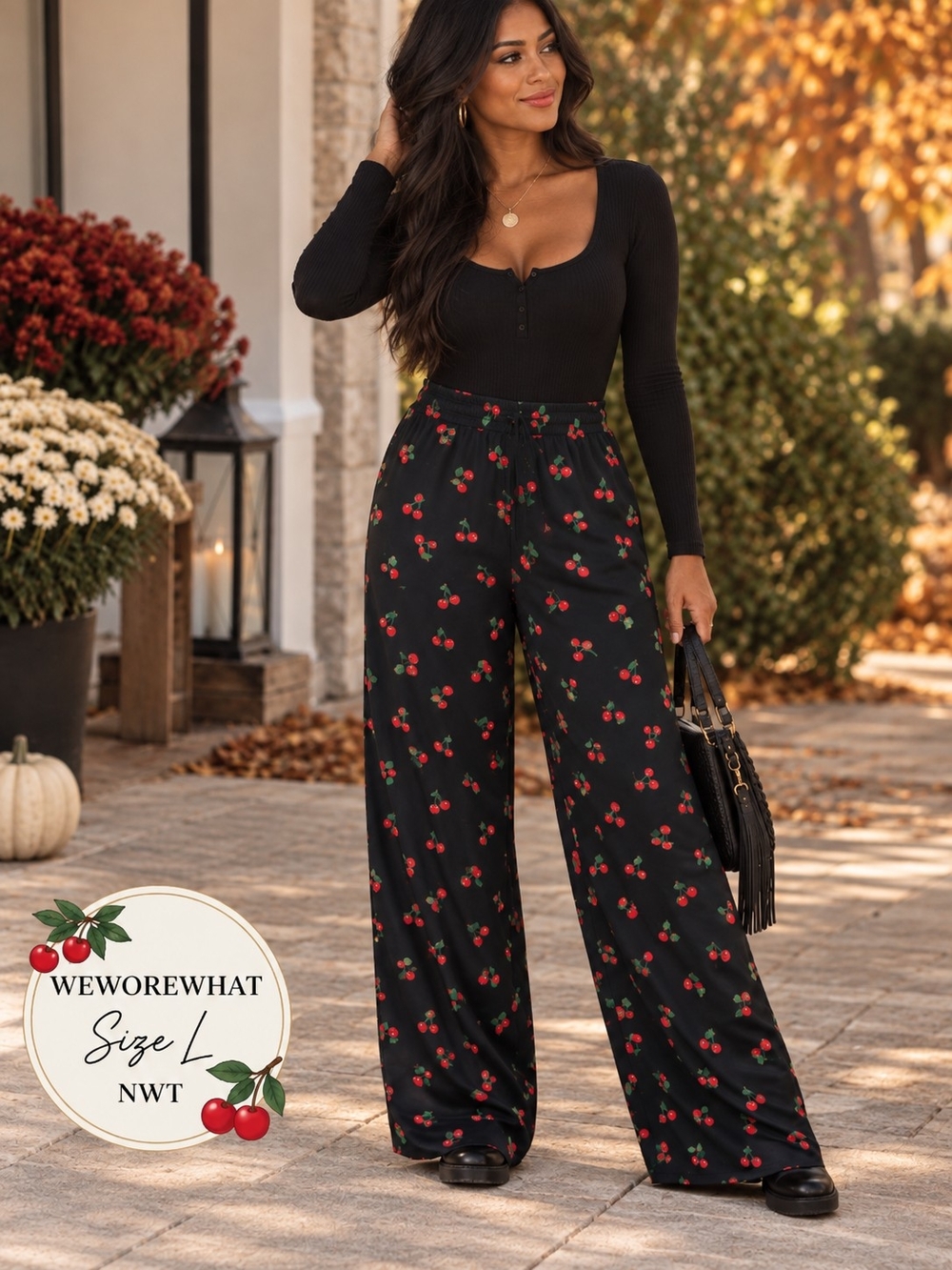 WeWoreWhat NWT Cherry Print Pull-On Pants | Size Large